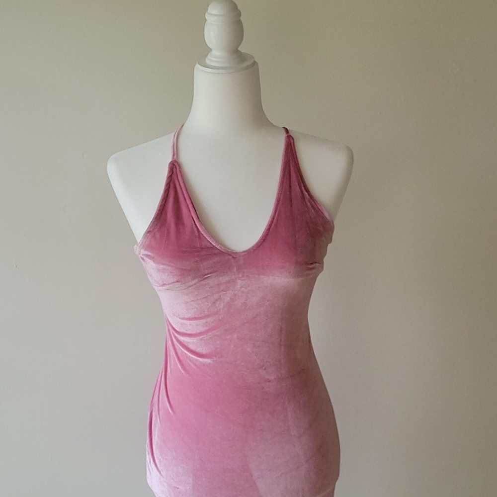 Strappy pink velvet dress